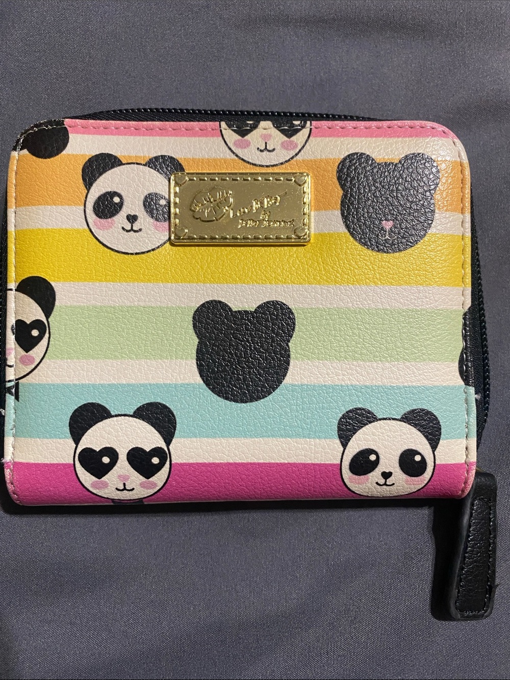 Betsey Johnson Pastel Stripe Panda Zip Wallet - Pink, Yellow, Mint, Blue